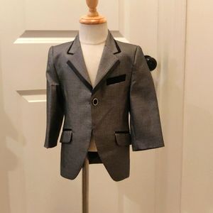 Mini World, Black/gray boys one button front closure Formal Blazer